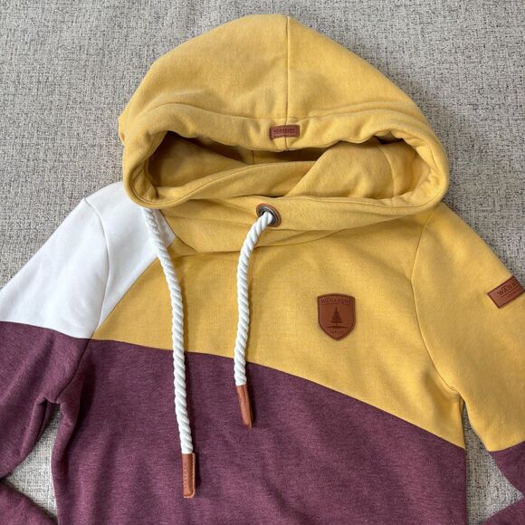 Wanakome Reyene Hooded Sweatshirt Women's XS Gold Mulburry Fleece Asymmetrical - Picture 3 of 10